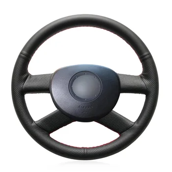Čiernej Umelej Kože, Ručne šité Č-slip Auto Volant, Kryt pre Volkswagen VW Polo 2003-2006